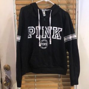 Victoria Secret PINK Black college gate letter quarter zip hoodie